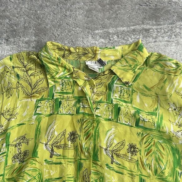 Piano Shirt Womens 3X Vintage Floral Leaf Print Long Sleeve Button Up 100% Silk - Picture 5 of 7